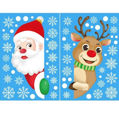 Lakásdekor Díszek Karácsony karácsonyi üvegmatricák hópehely Mikulás ajtó kirakatmatrica újév karácsonyi dekoráció