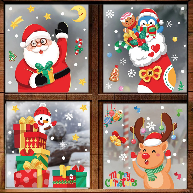 Priecīgus Ziemassvētkus, 2024. gada stikla logu uzlīmes Ziemassvētku vecītis Sniegpārsla Aļņa koks Sniegavīrs Uzlīmes Uzlīmes Ziemassvētku rotājumi Mājas Ziemassvētkiem