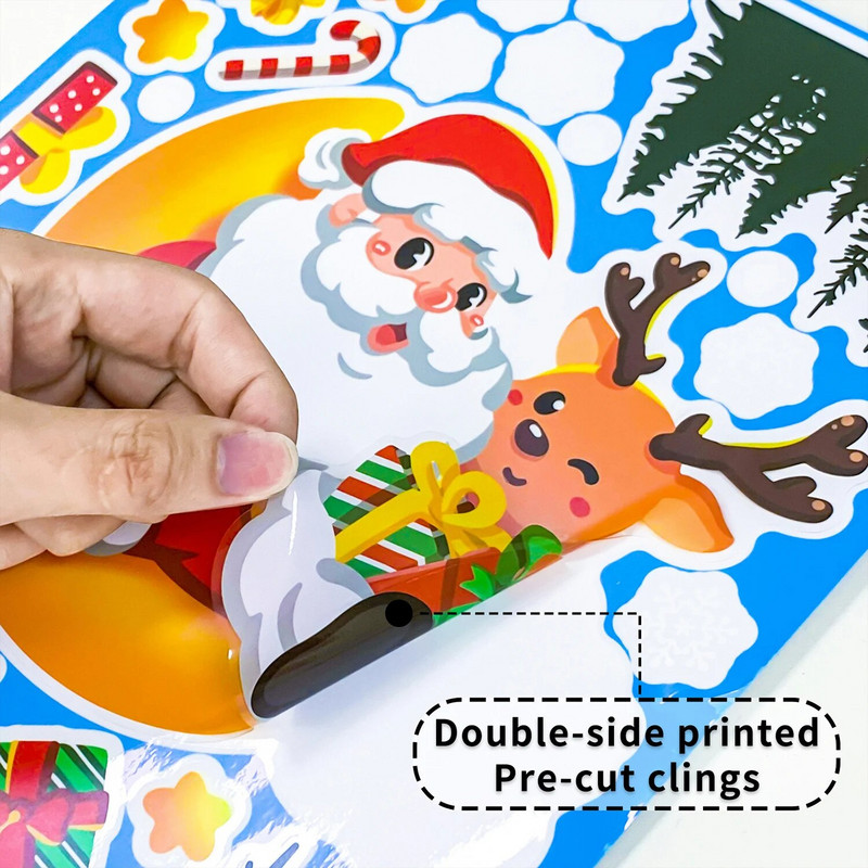 Priecīgus Ziemassvētkus, 2024. gada stikla logu uzlīmes Ziemassvētku vecītis Sniegpārsla Aļņa koks Sniegavīrs Uzlīmes Uzlīmes Ziemassvētku rotājumi Mājas Ziemassvētkiem