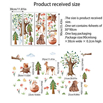 4gab Liela meža multfilma Dzīvnieks Liels Koks Sienas Uzlīmes Dzīvojamā istaba Guļamistaba Mājas Fons Dekoratīvs sienas gleznojums Ms7504