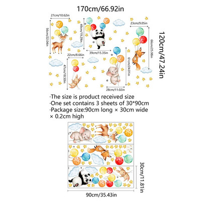 3gab Karikatūra Dzīvnieks Balons Trušu mazulis Zilonis Lapsa Panda Žirafe Sienas Uzlīme Bērnu istabas Sienas Uzlīme Tapetes Ms6311