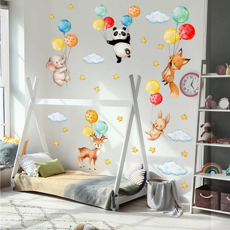 3gab Karikatūra Dzīvnieks Balons Trušu mazulis Zilonis Lapsa Panda Žirafe Sienas Uzlīme Bērnu istabas Sienas Uzlīme Tapetes Ms6311