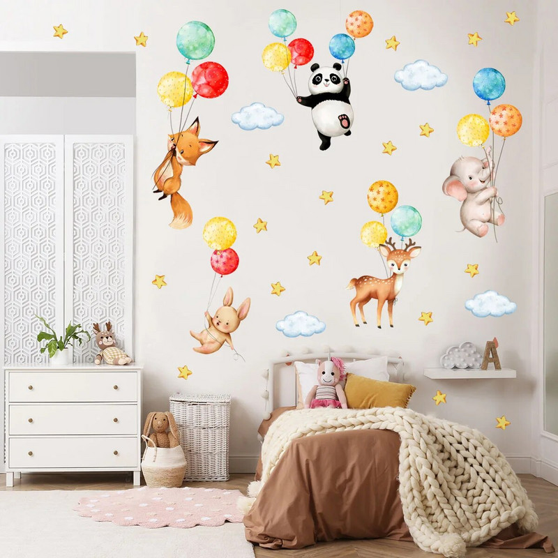 3gab Karikatūra Dzīvnieks Balons Trušu mazulis Zilonis Lapsa Panda Žirafe Sienas Uzlīme Bērnu istabas Sienas Uzlīme Tapetes Ms6311