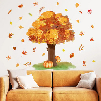 3 бр. Autumn Golden Big Tree Maple Tree Maple Leaf Стикери за стена Фон за хол Декоративен стикер за стена Тапет Ms8566