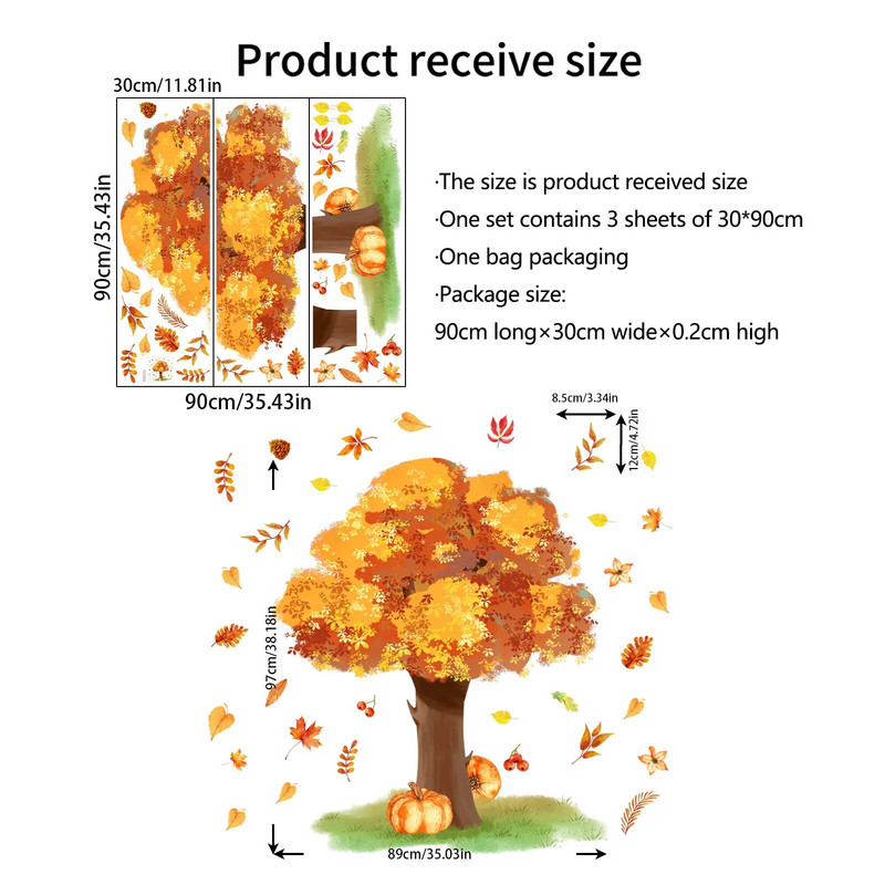3gab Rudens zelta lielais koks kļavas koks kļavas lapas sienas uzlīmes dzīvojamās istabas fona dekoratīvās sienas uzlīmes tapetes Ms8566