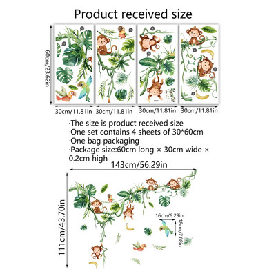 4gab Karikatūra Meža dzīvnieks Pērtiķis Vīnogulāju Sienas Uzlīmes Bērnu Istaba Bērnudārzs Dekoratīva fona Sienas Uzlīme Ms1697