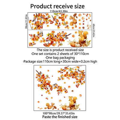 2gab Liela akvareļa stila kļavas lapas zars Vāvere Putns Dzīvojamā istaba Guļamistaba Dekoratīvās sienas uzlīmes tapetes Sākums Ms8537
