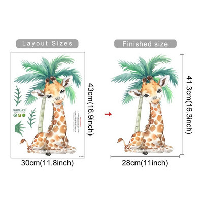 Karikatūra džungļu dzīvnieki lapas akvareļa vinila sienas uzlīmes bērnu istabai bērnu istabas dekorēšanai ziloņa žirafes uzlīme