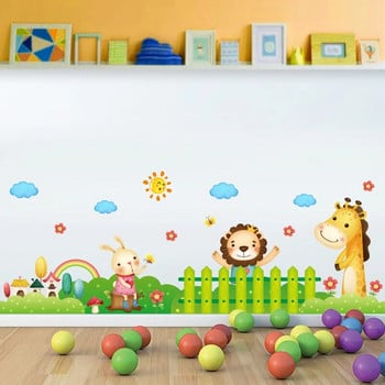 Κινούμενα σχέδια Lion Giraffe Rabbit Skirting Line Αυτοκόλλητα για Παιδικά Δωμάτια νηπιαγωγείο Baseboard Ζώα Αυτοκόλλητα τοίχου Διακόσμηση τοίχου