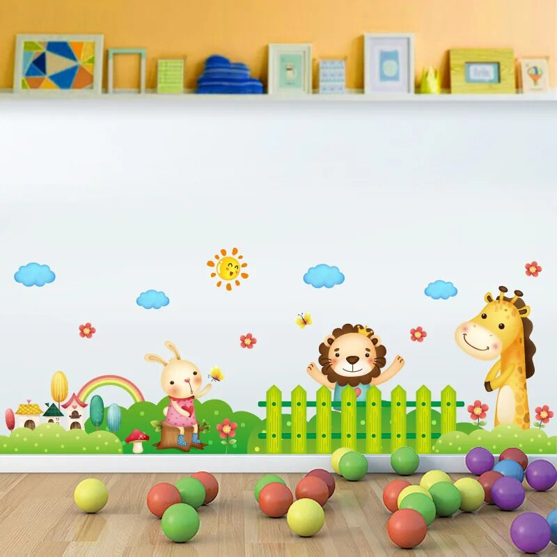 Karikatūra Lauva Žirafe Trusis Grīdlīstes Līnijas Uzlīmes Bērnu Istabām Bērnudārza Grīdlīstes Dzīvnieki Sienas Uzlīmes Sienas Mākslas Noformējums