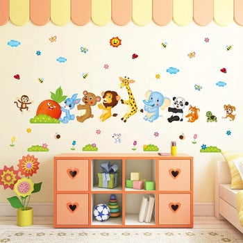 Карикатура, момче, момиче, детска стая, самозалепващи се стикери за стена, щастливи животни, дърпайте репички, бебешка спалня, детска стая, винилови подвижни стикери
