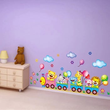 Cartoon Cute Animals Train Balloon DIY Αφαιρούμενα αυτοκόλλητα τοίχου για κορίτσια Διακόσμηση σπιτιού Υπνοδωμάτιο Τοιχογραφία Decal Ντουλάπα τέχνης Διακόσμηση