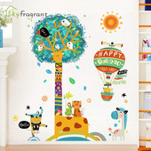 Radošas žirafes sienas uzlīmes bērnu istabām bērnu guļamistabām mājas sienu dekors multfilmu tapetes Pašlīmējošās vinila stikla uzlīmes
