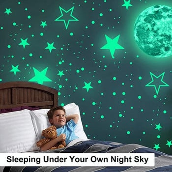 50/100 бр. 3D звезда и луна Светещи стикери за стена Декорации за дома Флуоресцентно светещи в тъмното за деца Декорация на стена за всекидневна