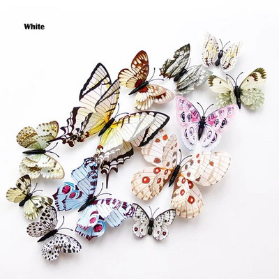 Jauna stila 12 gab. Divslāņu 3D tauriņu sienas uzlīmes mājas istabas dekorēšanai Tauriņi kāzu dekorēšanai ar magnētu ledusskapja uzlīmes