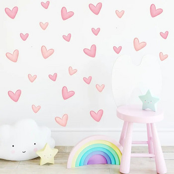 60Pcs Меко розови големи малки стикери за стена във формата на сърце за водоустойчиви подвижни PVC детска стая детска градина декорация на дома