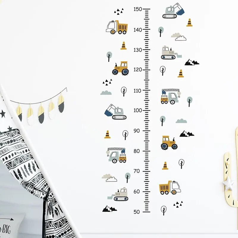 1 gab karikatūras automašīnas augstuma mērīšanas sienas uzlīmes ūdensizturīgai noņemamai PVC bērnu istabas bērnudārza mājas dekorēšanai