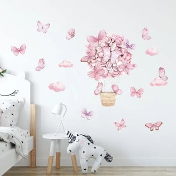 1PC Стикери за стена с розова кошница с пеперуди за водоустойчива подвижна PVC детска стая Декорация на дома в детска градина