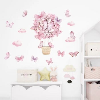 1PC Стикери за стена с розова кошница с пеперуди за водоустойчива подвижна PVC детска стая Декорация на дома в детска градина
