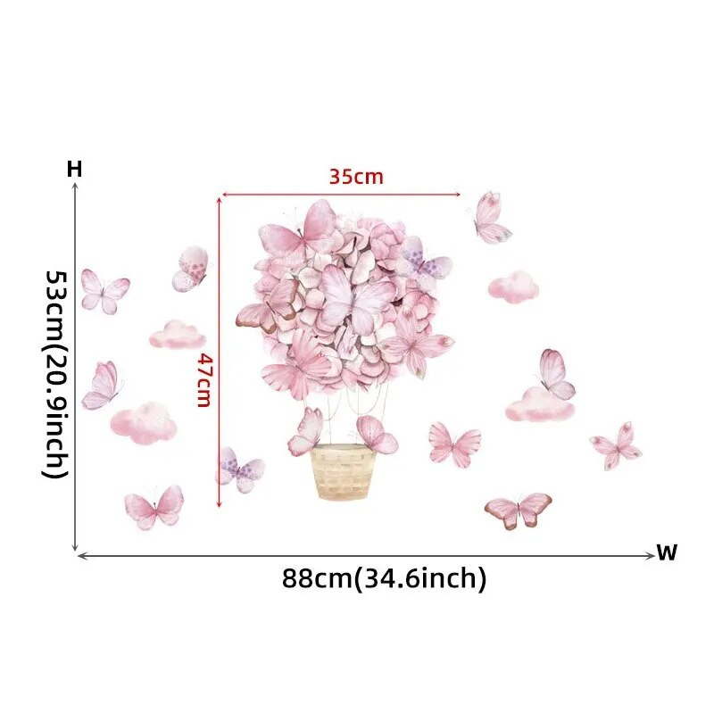 1 τεμ. Ροζ Πεταλούδα Καλάθι Αυτοκόλλητα τοίχου για Αδιάβροχο αφαιρούμενο PVC Παιδικό Δωμάτιο Διακόσμηση σπιτιού Νηπιαγωγείου