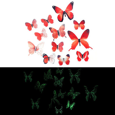 12/24gb 3D mirdzošas tauriņu sienas uzlīmes mājas bērniem guļamistabai viesistabai ledusskapja sienas uzlīmes, kas mirdz tumšā fona tapetes