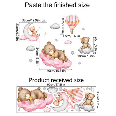 Multifilm Roosa karu seinakleebised Kuumaõhupalli Kuu tähed Tüdrukutele Beebituba Lastetuba Dekoratiivsed seinakleebised Lastetoa seinakleebised