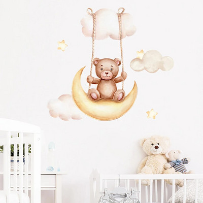 Jauki Lāču mākonis Zvaigzne Sienas Uzlīmes Bērnu istabām Meitenēm Zēniem Mazuļu istabas Noformējums Kawaii Karikatūra Animal Nursery Tapetes Vinila