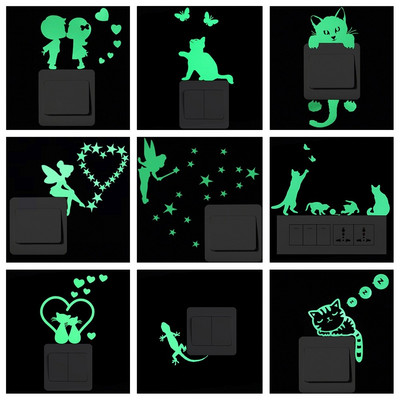 Világító rajzfilm kapcsoló matrica világít a sötétben macska matrica Fluoreszkáló Tündér Hold csillagok matrica gyerekszoba dekoráció lakberendezés