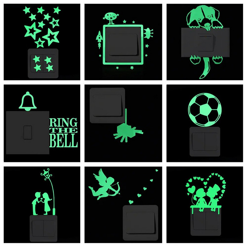 Šviečiantis animacinio filmo jungiklio lipdukas Švyti tamsoje katė Lipdukas Fluorescencinis fėja Mėnulis Žvaigždės lipdukas Vaikų kambario apdaila Namų dekoras