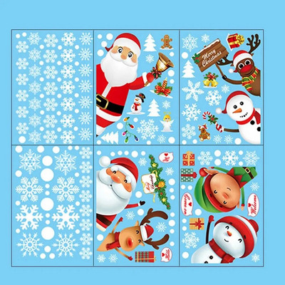 Karácsonyi Üvegmatricák Ablak Statikus Matricák Rajzfilm Noel Tree Mikulás Hóember Fali matricák Koszorú Ajtó Dekor 4/6 DB