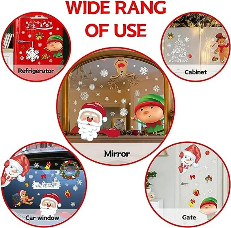 Karácsonyi Üvegmatricák Ablak Statikus Matricák Rajzfilm Noel Tree Mikulás Hóember Fali matricák Koszorú Ajtó Dekor 4/6 DB