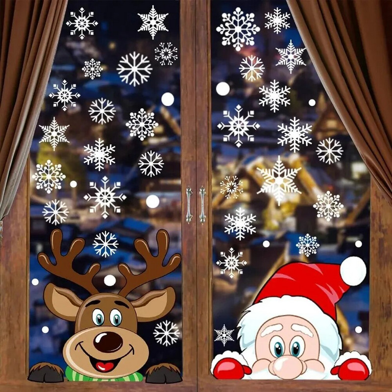 Karácsonyi Üvegmatricák Ablak Statikus Matricák Rajzfilm Noel Tree Mikulás Hóember Fali matricák Koszorú Ajtó Dekor 4/6 DB