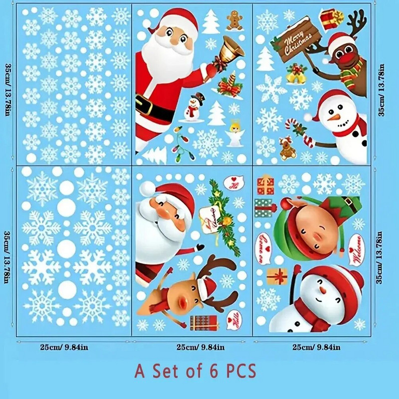 Karácsonyi Üvegmatricák Ablak Statikus Matricák Rajzfilm Noel Tree Mikulás Hóember Fali matricák Koszorú Ajtó Dekor 4/6 DB