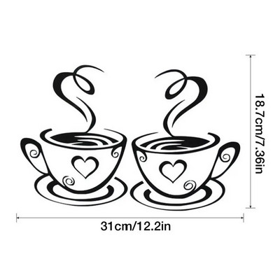 Melnas kafijas krūzes sienas uzlīmes DIY mākslas sienas uzlīme PVC kafijas raksta uzlīme Mājas virtuve kafejnīca restorāna dekorācijas tapetes