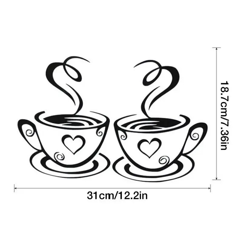 Melnas kafijas krūzes sienas uzlīmes DIY mākslas sienas uzlīme PVC kafijas raksta uzlīme Mājas virtuve kafejnīca restorāna dekorācijas tapetes