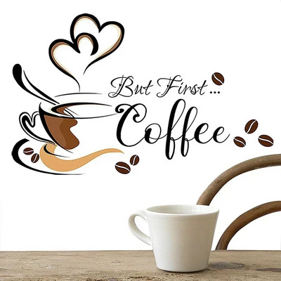 Autocolante de perete cu model pentru ceașcă de cafea, cafenea, restaurant, sufragerie, decorarea casei, tapet autoadeziv sculptat manual pentru bucătărie