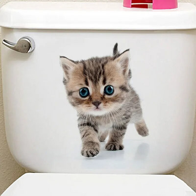 Tualetes uzlīmes 3D kaķu spilgtas sienas uzlīmes Modes jauki dzīvnieki PVC ūdensnecaurlaidīga uzlīme vannas istabas tualetes virtuves dekoram