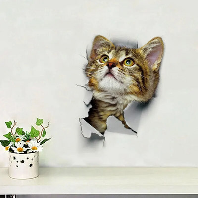 Tualetes uzlīmes 3D kaķu spilgtas sienas uzlīmes Modes jauki dzīvnieki PVC ūdensnecaurlaidīga uzlīme vannas istabas tualetes virtuves dekoram