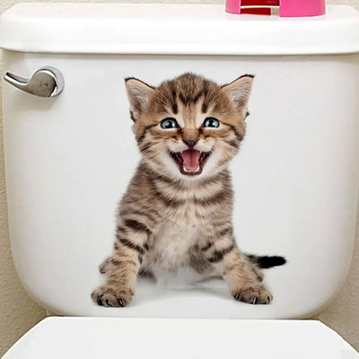 Tualetes uzlīmes 3D kaķu spilgtas sienas uzlīmes Modes jauki dzīvnieki PVC ūdensnecaurlaidīga uzlīme vannas istabas tualetes virtuves dekoram