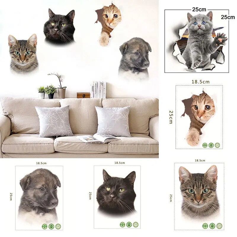 Tualetes uzlīmes 3D kaķu spilgtas sienas uzlīmes Modes jauki dzīvnieki PVC ūdensnecaurlaidīga uzlīme vannas istabas tualetes virtuves dekoram