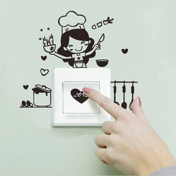 Κινούμενα σχέδια Διακόπτης κουζίνας Αυτοκόλλητο τοίχου Κορίτσι που μαγειρεύει Εστιατόριο Μπαρ Τραπεζαρία Σπίτι Ψυγείο Φωτιστικό Αυτοκόλλητο Diy Art Decor Home Κατάστημα δωματίου