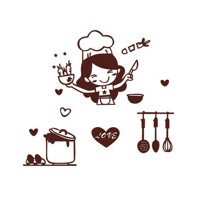 Multifilm Köök Lüliti Seinakleebis Tüdruk Söögitegemine Restoran Baaris Einestamine Kodu Külmkapp Valguskleebised Teetegemise kunst Kodukaunistuse Toapood