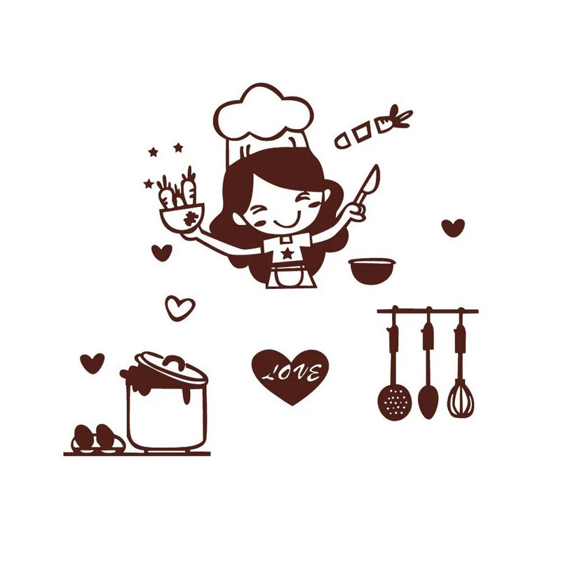 Multifilm Köök Lüliti Seinakleebis Tüdruk Söögitegemine Restoran Baaris Einestamine Kodu Külmkapp Valguskleebised Teetegemise kunst Kodukaunistuse Toapood