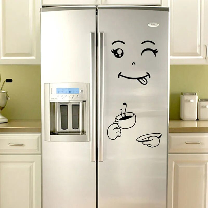 Funny Eating Drinking Smiley Face Autocolante de perete pentru sufragerie Decorarea casei Diy Vinyl Art Decal Sticker Frigider