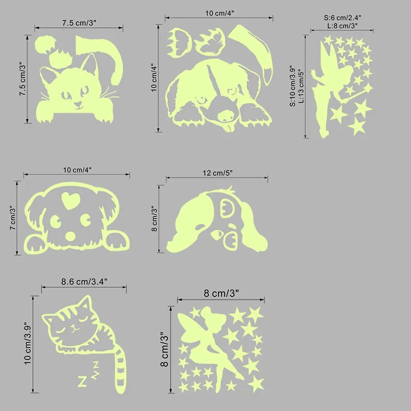 Autocolant cu comutator luminos de desene animate Autocolante de perete care strălucesc în întuneric Decor pentru acasă Autocolant de decorare pentru cameră pentru copii Decal Pisica Zână Steaua lunii