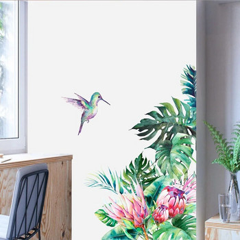Подвижни тропически листа, цветя, птици, стикери за стена, спалня, хол, декорация, стенописни стикери, стени, растения, хартия, декор за дома