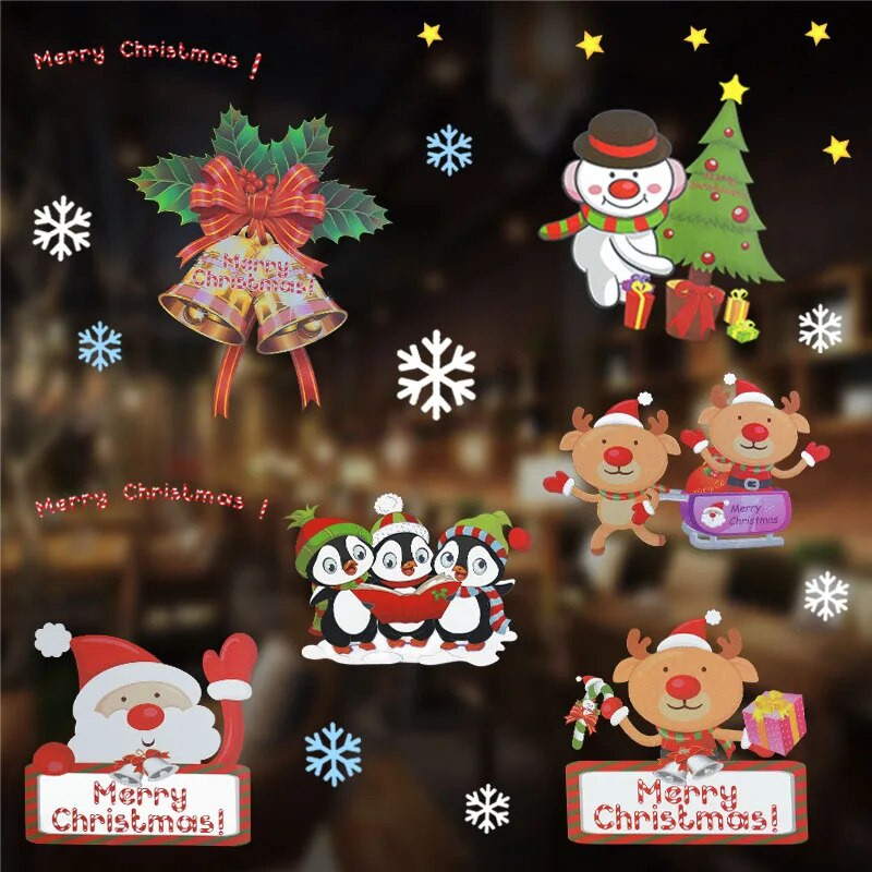 Priecīgus Ziemassvētkus Sniegpārsla Logu Stikla Uzlīme Elektrostatiskā Uzlīme Jaunais gads Bērnu istaba Ziemassvētku Sienas Uzlīmes Mājas Uzlīmes Dekors