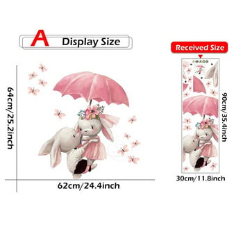 Карикатура Розов чадър Пеперуда Влюбено зайче Стикери за стена за детска стая Бебешки стикери за стена за детска стая за стая за момиче Baby Shower PVC