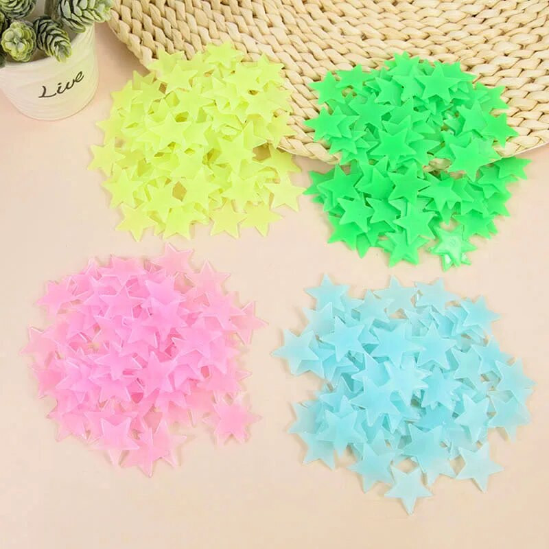 100 gab. Gaismas 3D zvaigznes mirdz tumsā sienu uzlīmes bērniem zīdaiņu istabām guļamistabas griestiem mājas dekorēšanai dienasgaismas zvaigžņu uzlīmes