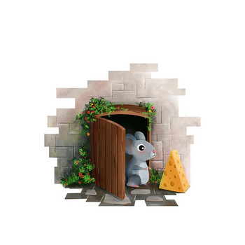Карикатура 3d дупка за мишка Стикери за стена Детска спалня Перваз Декорация на дома Винилови стикери за стена Направи си сам Плъх Животно Стенопис Изкуство